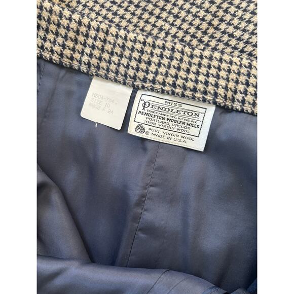 Vintage Miss Pendleton Navy Tan Houndstooth Pencil Skirt Blazer Suit Set sz 10 - Picture 11 of 16